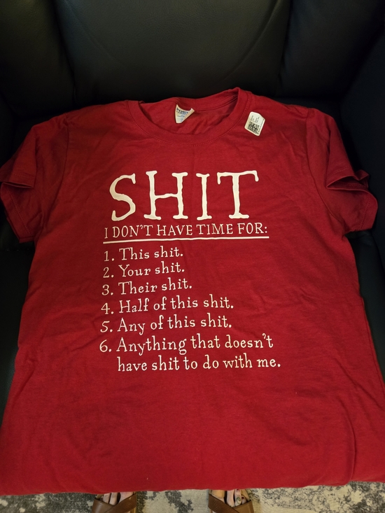 Port and Company Tops - Womens's Red Graphic Statement Tee - Bold Text Shirt Size S